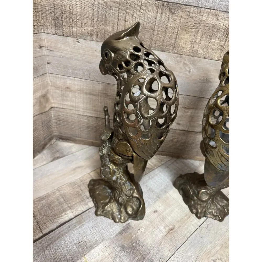 Vintage Brass Parrot Candle Holders